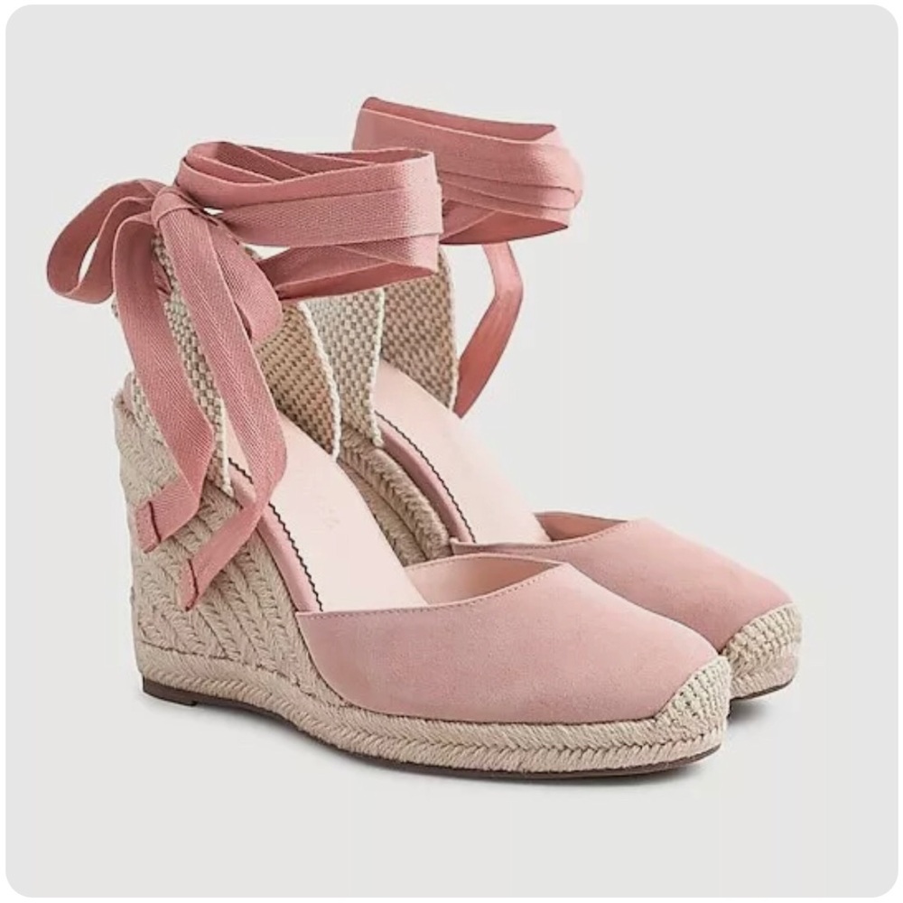 J. Crew Ballet Pink Suede Espadrille Wedges size 11
